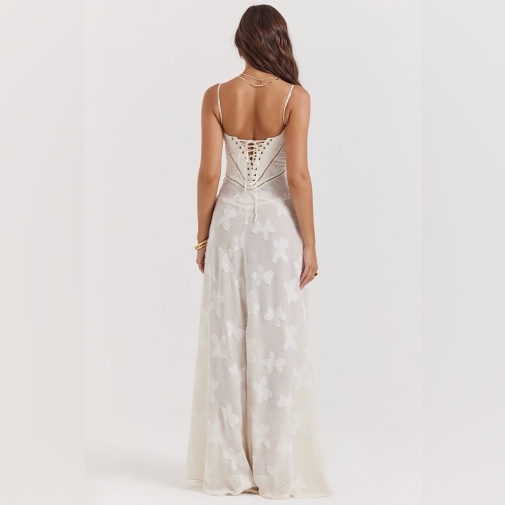 House of CB Seren Vintage Cream Floral Lace Back Maxi Dress - Picture 8 of 13